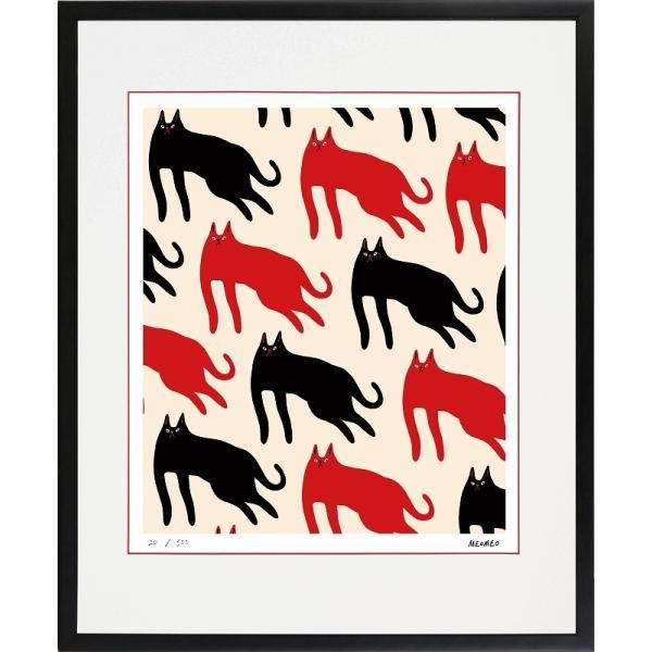 日本の名画 絵画 ジークレー版画 額装絵画 MEOMEO 「止まない猫」 四ッ切