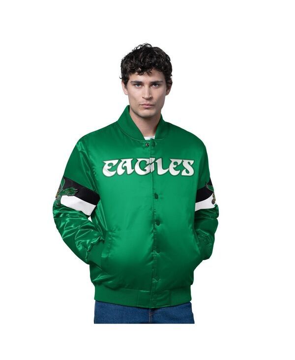 スターター メンズ アウター ジャケット・ブルゾン ヴィンテージ サテン ロゴ ジャケット Starter Mens Kelly Green Philadelphia Eagles Triple Op