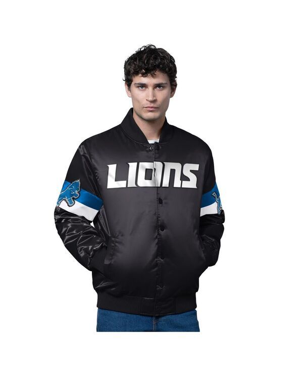 スターター メンズ アウター ジャケット・ブルゾン ジャケット Starter Mens Black Detroit Lions Triple Option FullSnap Varsity Jack
