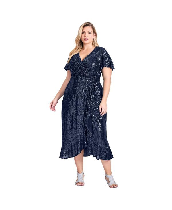 アベニュー レディース トップス ワンピース プラスサイズ スパンコール AVENUE Womens Plusize Nina Sequin Wrap Dress Midnight 20,335円