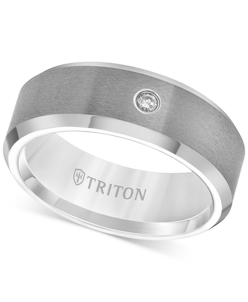 トリトン メンズ アクセサリー リング Triton Mens Tungsten Carbide Ring Single Diamond Accent Wedding Band Tungsten