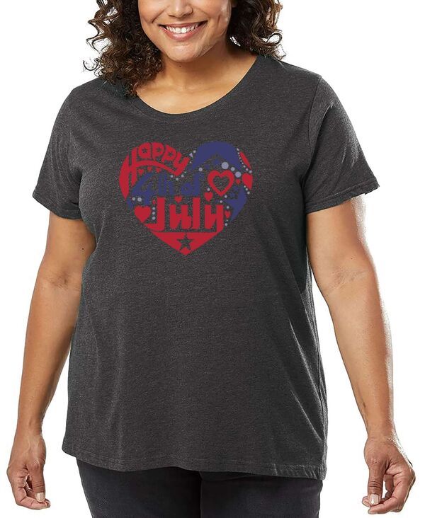 エルエーポップアート レディース トップス Tシャツ プラスサイズ シャツ LA Pop Art Plus Size July 4th Heart Word Art TShirt Gray グレー