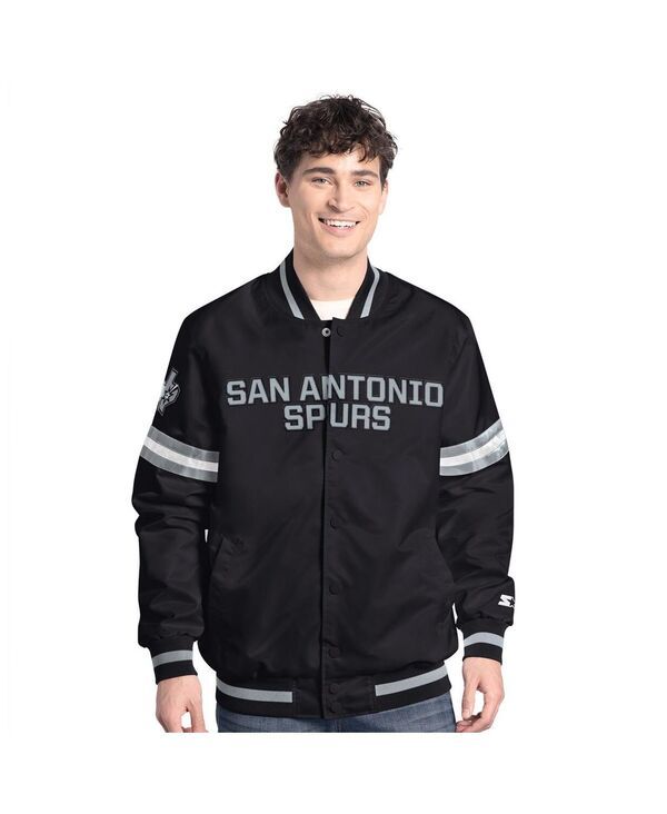 スターター メンズ アウター ジャケット・ブルゾン ジャケット Starter Mens BlackSilver San Antonio Spurs Scout Full Snap Varsity J