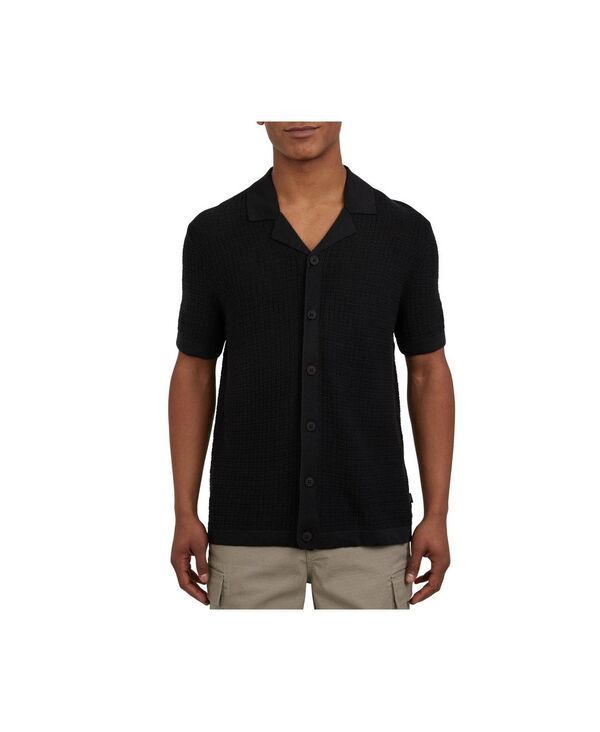 ダナ キャラン ニューヨーク メンズ アウター ニット・セーター シャツ DKNY Mens Grid Sweater Camp Shirt Black ブラック