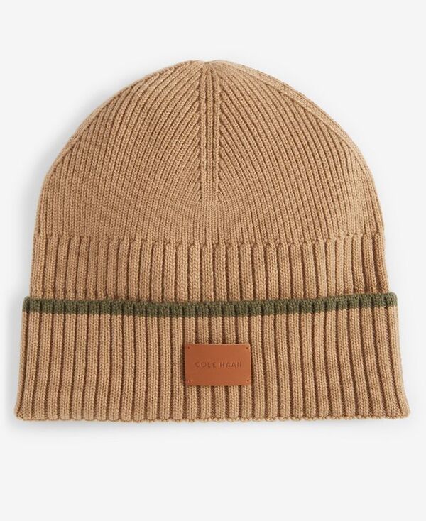 コールハーン メンズ アクセサリー 帽子 リブ ニット Cole Haan Mens Heritage Ribbedknit Tipped Cuffed Beanie Oxford Tan タン