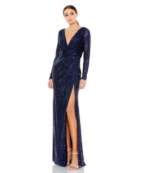 マックダガル レディース トップス ワンピース スパンコール Mac Duggal Womens Ieena Sequined Long Sleeve Gown Midnight