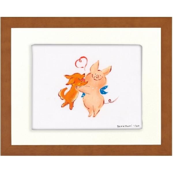 日本の名画 絵画 ジークレー版画 額装絵画 どうなつみ 「わんこぎゅ」 インチ (キャンバスジグレー)