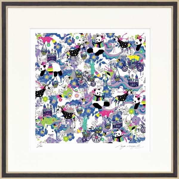 日本の名画 絵画 ジークレー版画 額装絵画 ホラグチカヨ 「Matching Pattern Blue」 350角