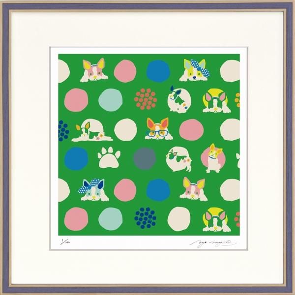 日本の名画 絵画 ジークレー版画 額装絵画 ホラグチカヨ 「Footmark dot green」 350角