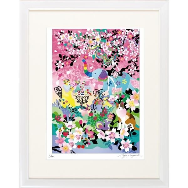 日本の名画 絵画 ジークレー版画 額装絵画 ホラグチカヨ 「出会いの春」 半切