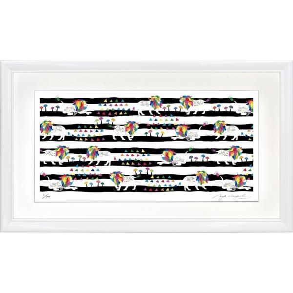日本の名画 絵画 ジークレー版画 額装絵画 ホラグチカヨ 「Mashroom road_black」 630X355mm