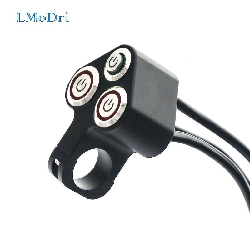 LMoDri 7/8インチハンドルバーマウントスイッチ 12V 3ボタン LED付き