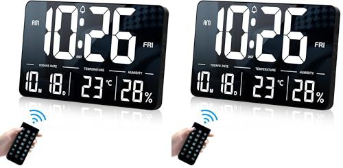 デジタル時計 壁掛け 大型 LED 目覚まし時計 明るさ調節可能 月/日/温度/湿度/時刻表示 12時間/24時間切替式デジタル時計 置き時計 リモコン操作付き 家庭用/オフィス用/教室用 使用には電源接続が必要です (ブラック) (× 2) 国内発送
