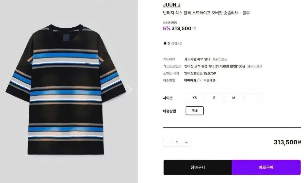 25SS Juun.J ヴィンテージ シックス ストライプ 半袖Tシャツ M