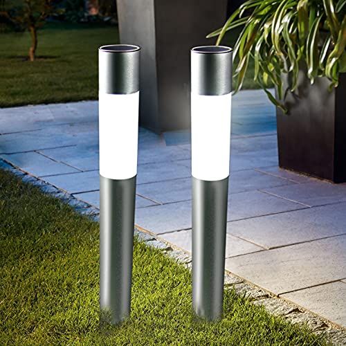 GWSOLAR スタイリッシュ ソーラーライト 2個組 高さ5０?【Smart Lighting機能追加】【アルミポール 本体色：シルバー】ホワイト色・電球色スイッチで切替、IPX4、配線・電気工事不要/アルミアプローチポールライト、高さ 50cm、 国内発送