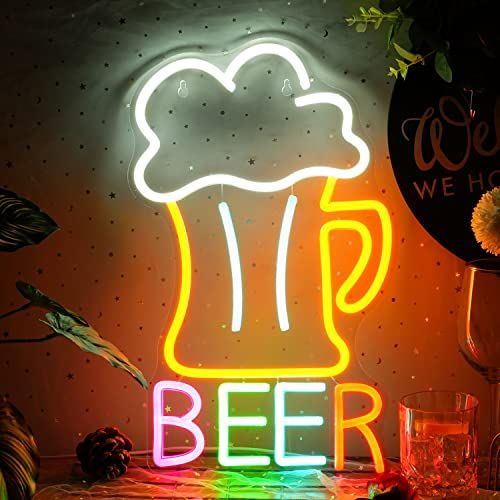 ビールネオンサイン、Beer neonsignLED多色ネオンライト店舗壁飾りネオンライトバー、キッチン、レストラン、パーティー用(42cm”x25.7”) 国内発送