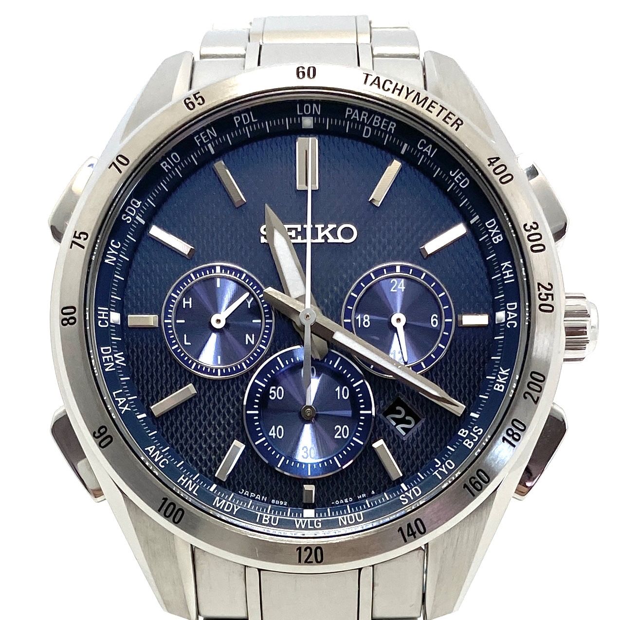 【美品】腕時計 メンズ セイコー SEIKO ブライツ フライトエキスパート SAGA191 8B92-0AB0 電波ソーラー ブルー デイト表示
