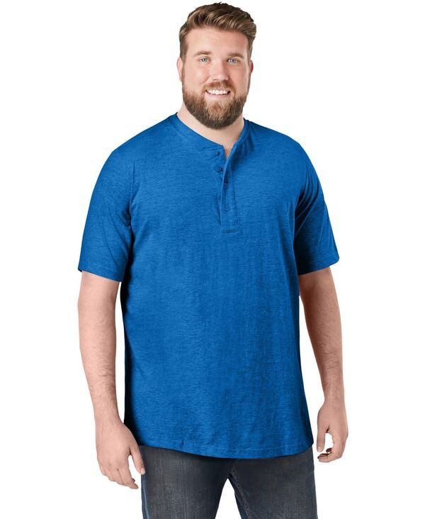 キングサイズ メンズ トップス Tシャツ トール KingSize Big Tall ShrinkLess Lightweight Henley TShirt Royal blue ブルー