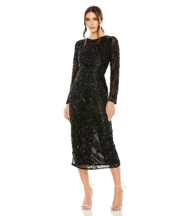 マックダガル レディース トップス ワンピース ハイネック Mac Duggal Womens High Neck Long Sleeve Embellished Dress Black ブラック