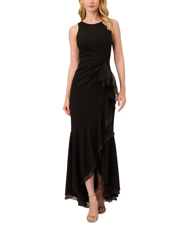 アドリアナ パペル レディース トップス ワンピース フリル ノースリーブ Adrianna Papell Womens Sleeveless Ruffled HighLow Gown Black ブ