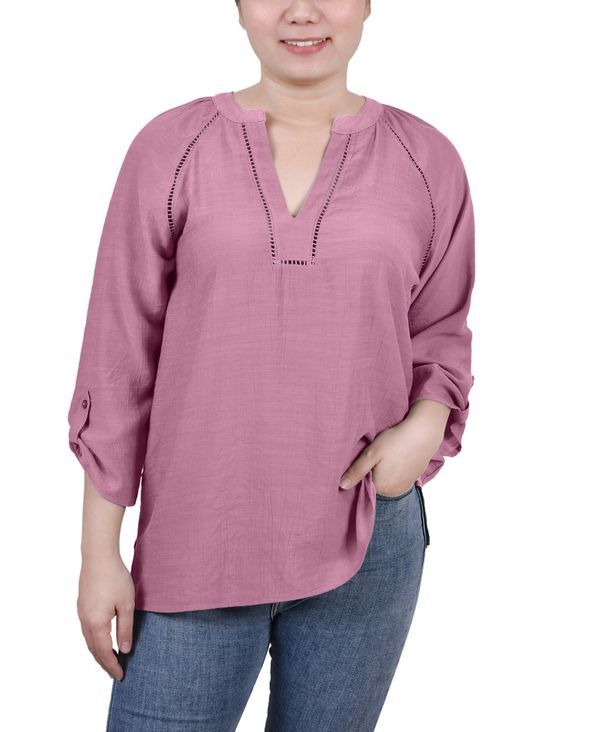 ニューヨークコレクション レディース トップス シャツ プチ ブラウス NY Collection Petite Raglan Sleeve Split Neck Blouse Lilas