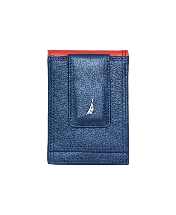 ナウティカ メンズ アクセサリー 財布 レザー Nautica Mens Front Pocket Leather Wallet Navy Red ネイビー