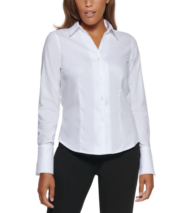 カルバンクライン レディース トップス シャツ プチ コットン ダウン ブラウス Calvin Klein Petite Cotton Collared ButtonDown Blouse White 19,066円