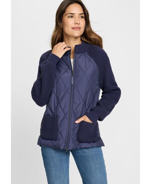 オルセン レディース アウター ニット・セーター キルティング カーディガン Olsen Womens Quilted Mixed Media Zip Front Cardigan Indigo de