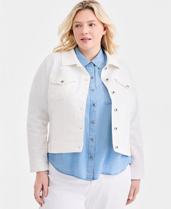 【送料無料】 スタイルアンドコー レディース ジャケット・ブルゾン アウター Plus Size Classic ButtonFront Denim Jacket Bright White