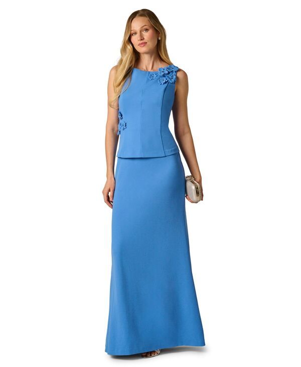 アドリアナ パペル レディース トップス ワンピース フラワー柄 フラワー Adrianna Papell Womens 3D Floral Mermaid Ball Gown Cool Water