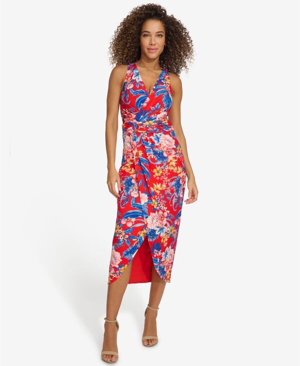 シエナ レディース トップス ワンピース フラワー柄 ギャザー ミディ ノースリーブ フラワー Siena Womens Floral SideRuched Sleeveless Midi Dress
