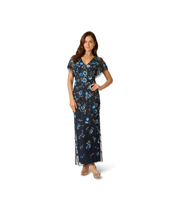 アドリアナ パペル レディース トップス ワンピース メッシュ Adrianna Papell Womens Beaded Mesh Column Dress MIDNIGHT MULTI マルチカラ