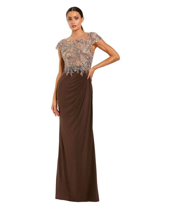 マックダガル レディース トップス ワンピース シアー ジャージー Mac Duggal Womens CrystalEmbellished Jersey Eveningown with Sheer 96,140円