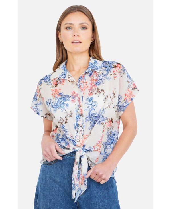 ユミキム レディース トップス シャツ プリント コットン Yumi Womens Cotton Paisley Printie Knot Shirt White ホワイト