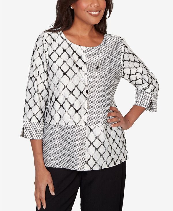 アルフレッド ダナー レディース トップス シャツ プチ Alfredunner Petite Crowd Pleaser Splicediamond Textu red Top BlackWhite