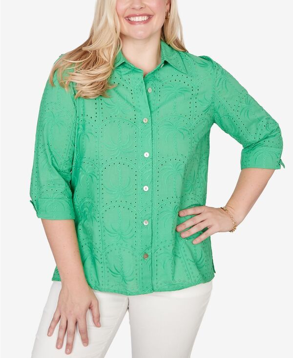 アルフレッド ダナー レディース トップス シャツ プチ Alfredunner Petite Resort Living Eyelet Palm Tree ButtonFrontopalm Gree 10,124円