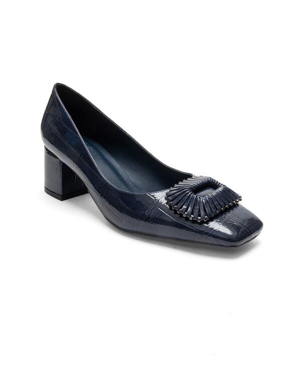 プロローグシューズ レディース パンプス ヒール Prologue Shoes Velora Buckle Square Toe Block Heel Pump Navy print ネイビー
