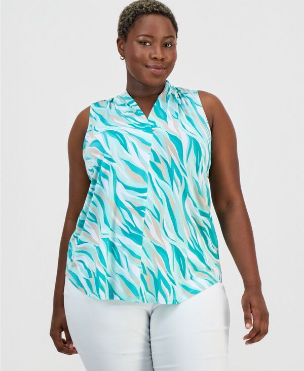 ジェイエムコレクション レディース トップス シャツ Vネック プリント ノースリーブ ニット JM Collection Womens Printed Sleeveless VNecknitop B 7,015円