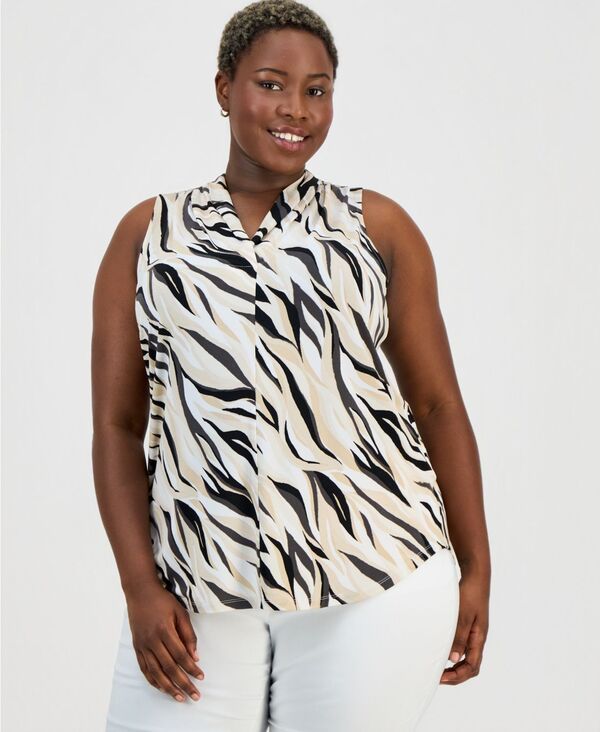 ジェイエムコレクション レディース トップス シャツ Vネック プリント ノースリーブ ニット JM Collection Womens Printed Sleeveless VNecknitop C