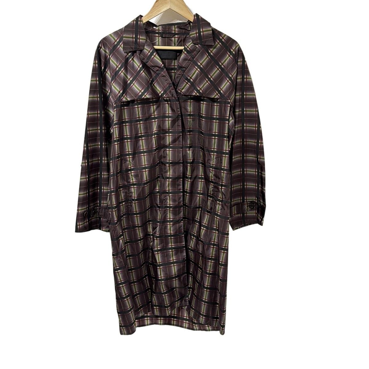 PRADA(プラダ) コート サイズL レディース美品 - ダークブラウン×グリーン×マルチ 長袖/チェック柄/春/秋 31,720円