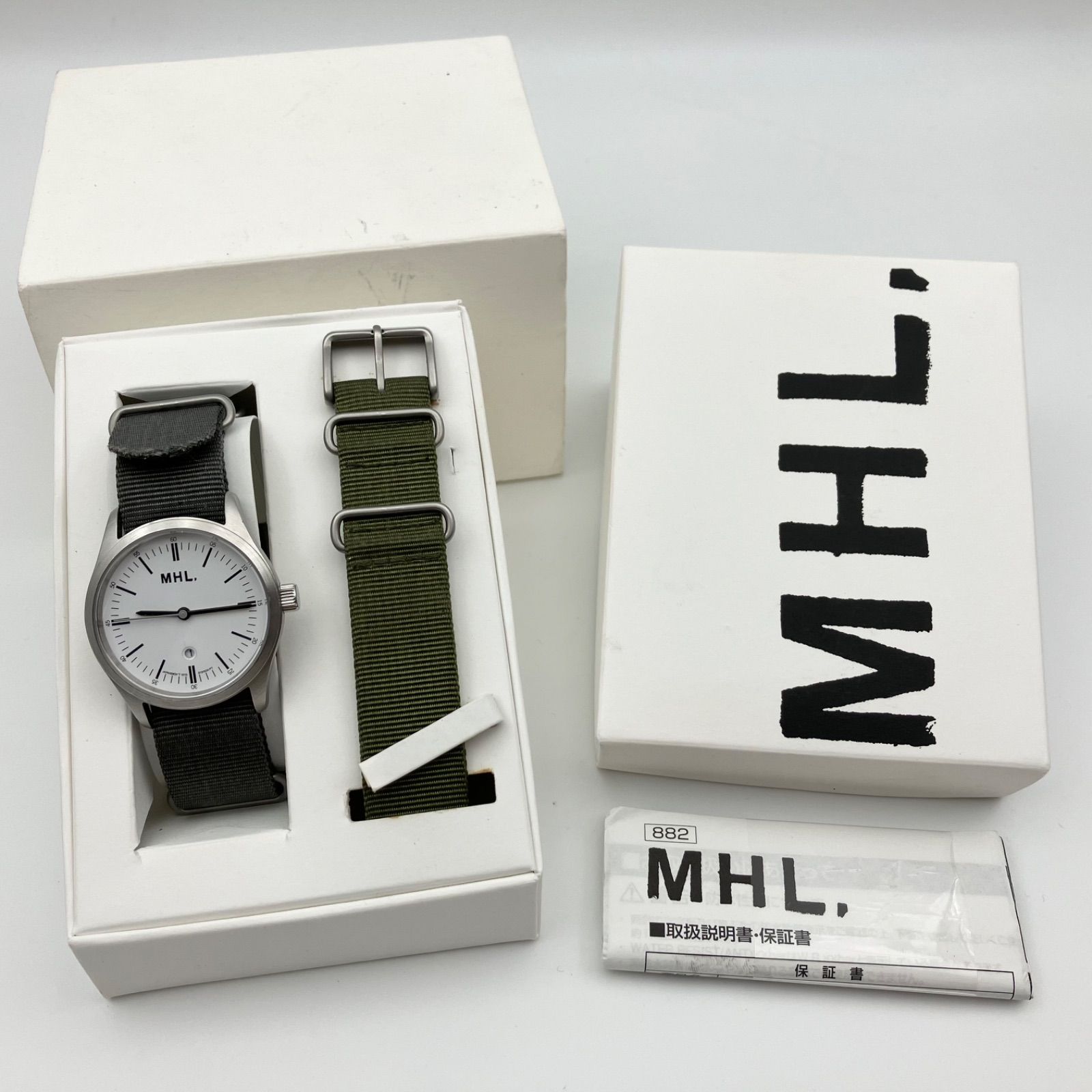 MHL.  マーガレットハウエル 腕時計 アナログ クウォーツ ミリタリーウォッチ グレー カーキ ナイロン アナログ 現状品 電池なし 不動 ジャンク SU-46-8