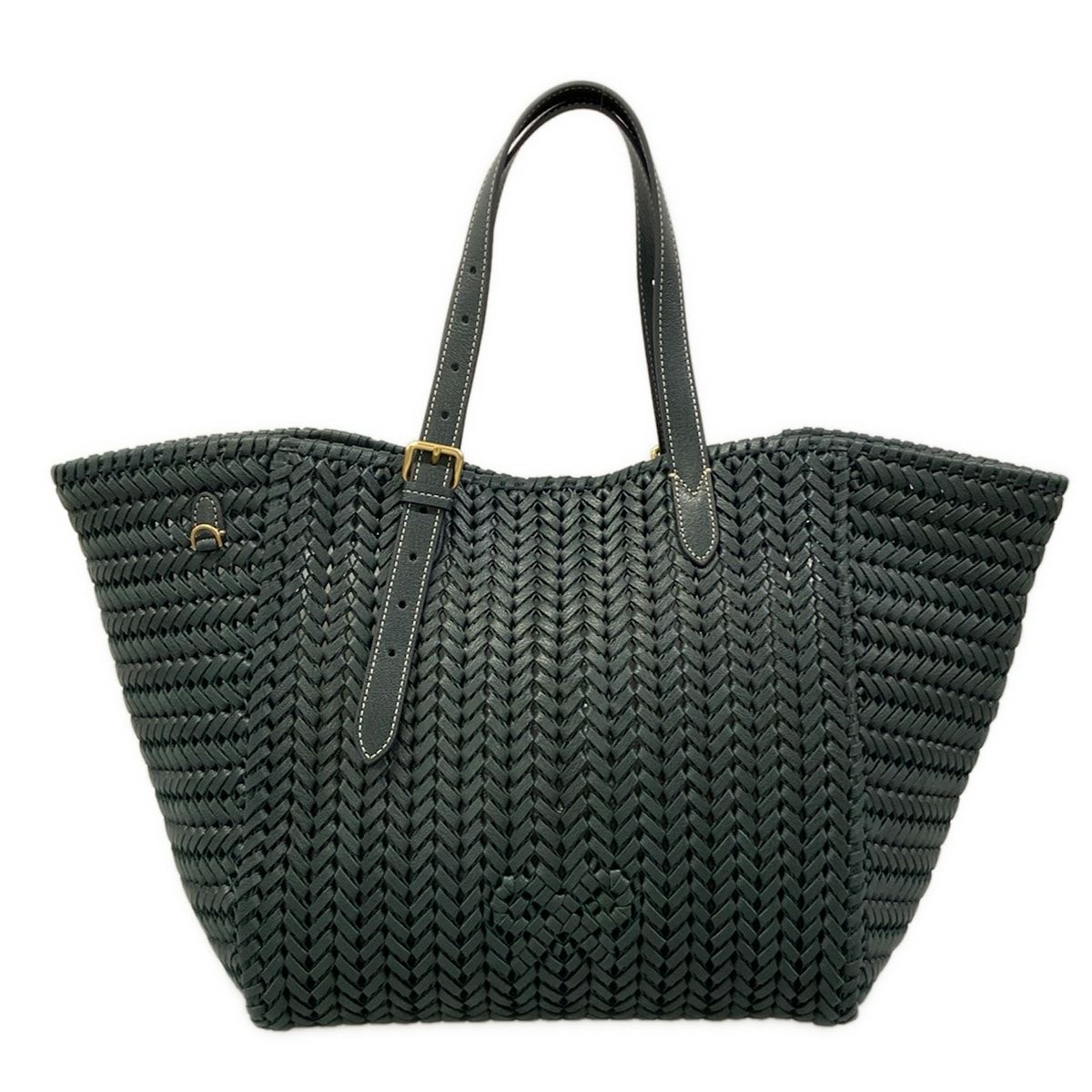 Anya Hindmarch(アニヤハインドマーチ) トートバッグ美品 ニーソン ラージ スクエアトート カーキ 編み込み レザー