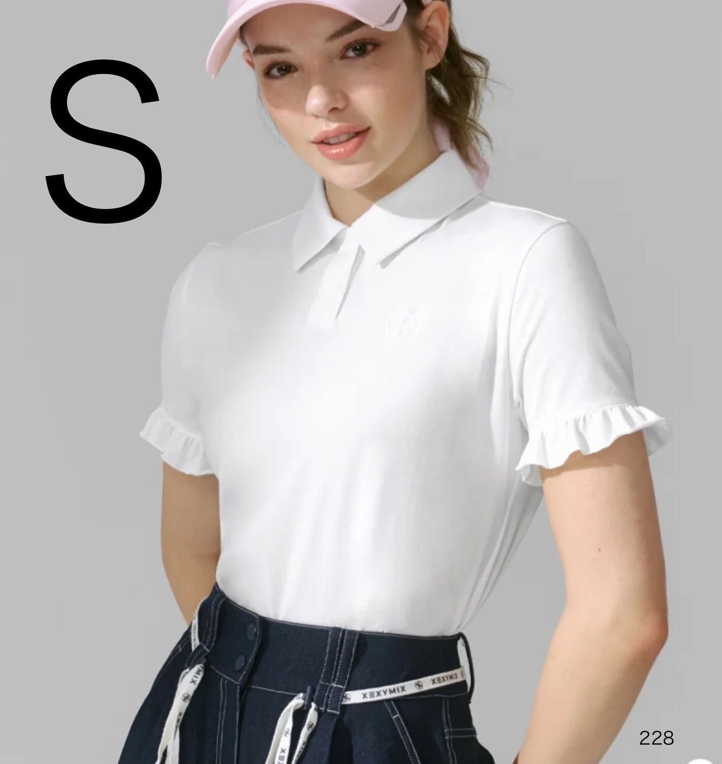 228 ホワイトS ラッフル袖 ポロシャツ 半袖 XEXYMIX GOLF