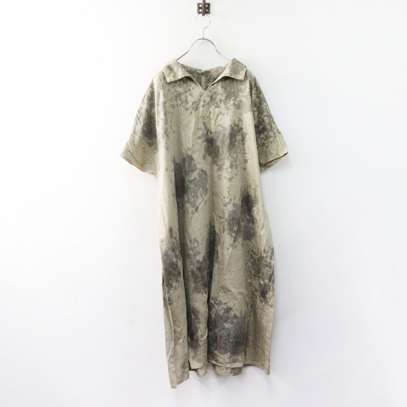 美品 中川政七商店 ナカガワマサシチショウテン x 宝島染工 草木染めの色かさねワンピース＼墨 グレージュ ドレス【2400015062846】