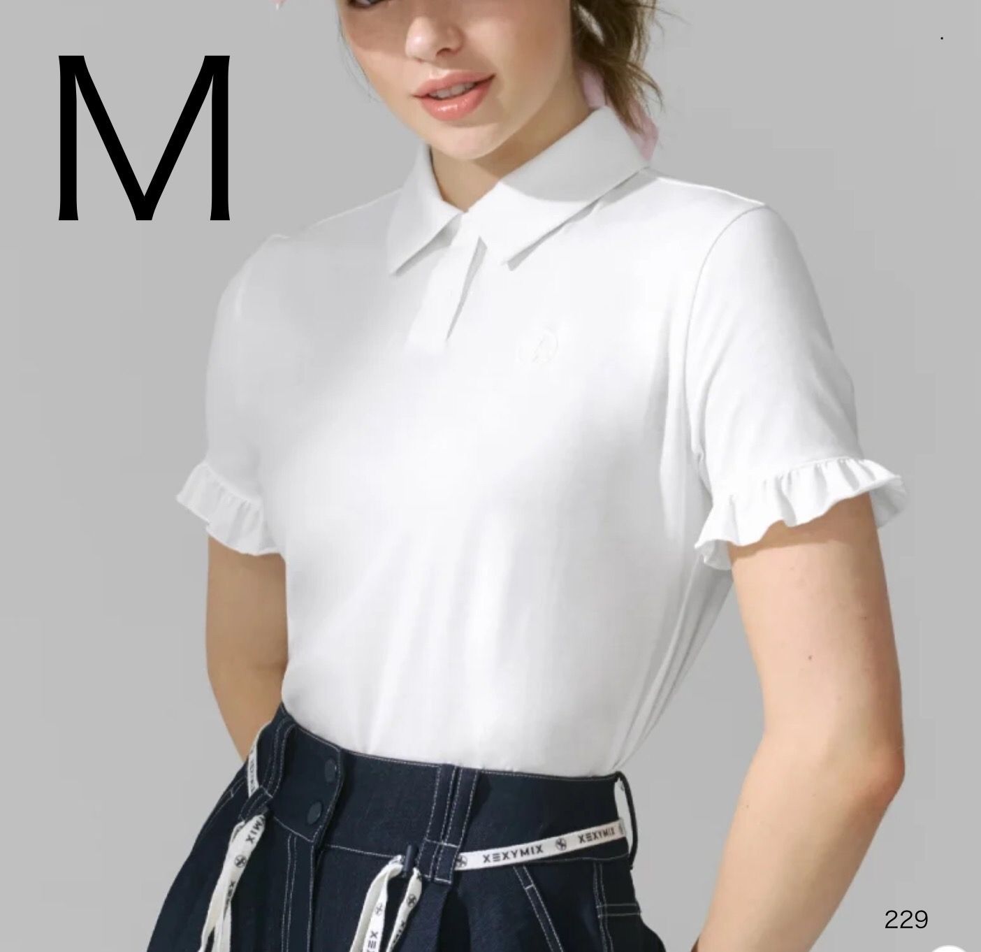 229 ホワイトM ラッフル袖 ポロシャツ 半袖 XEXYMIX GOLF