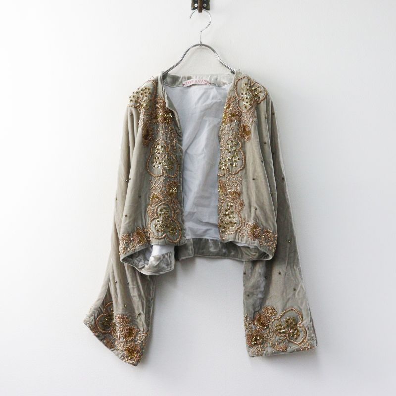 定価129800円 2022AW トワヴァーズ TOWAVASE 手刺繍 ベルベット素材 ZARI ザリジャケット グレー■ボレロ ショート丈【2400015091860】