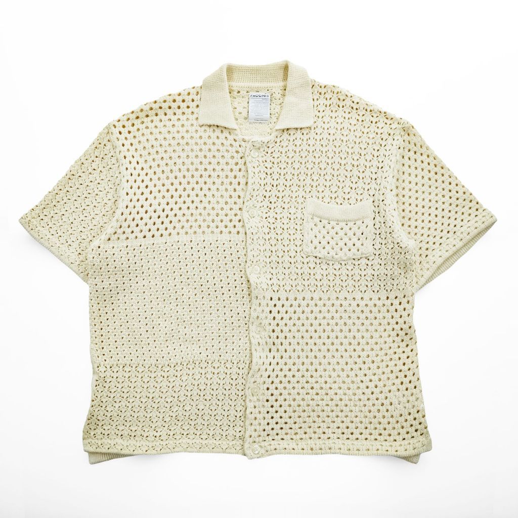 FACCIES 半袖 メッシュシャツ パッチワーク クロシェニット M ベージュ Re / C Mesh Pw Sh F23S07001 日本製 STUDIOUS取扱い