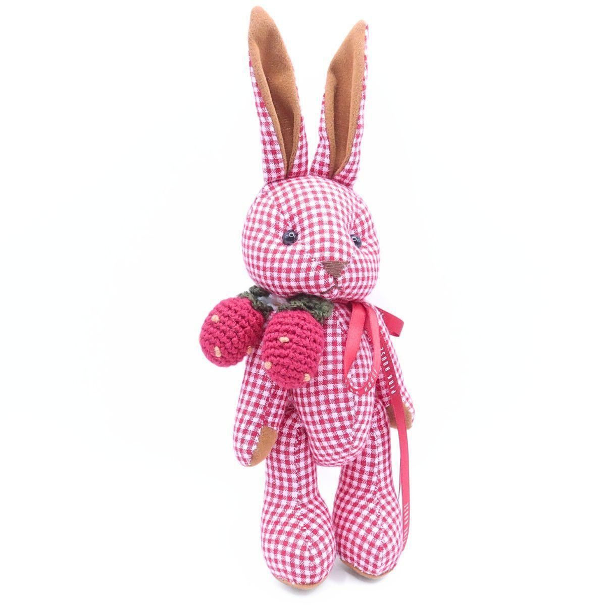 【美品】ピンクハウス★可愛い!ギンガムうさぎ 苺編みモチーフ コサージュ 赤系 *ko109