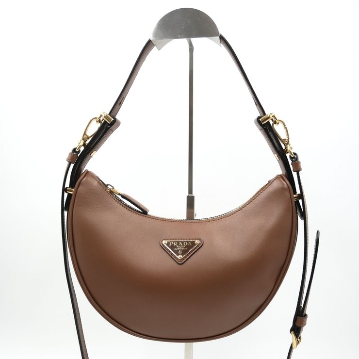 PRADA（プラダ）アーケ スモール レザー ショルダーバッグ ハンドバッグ ブラウン ゴールド金具 2WAY レディース 【中古】