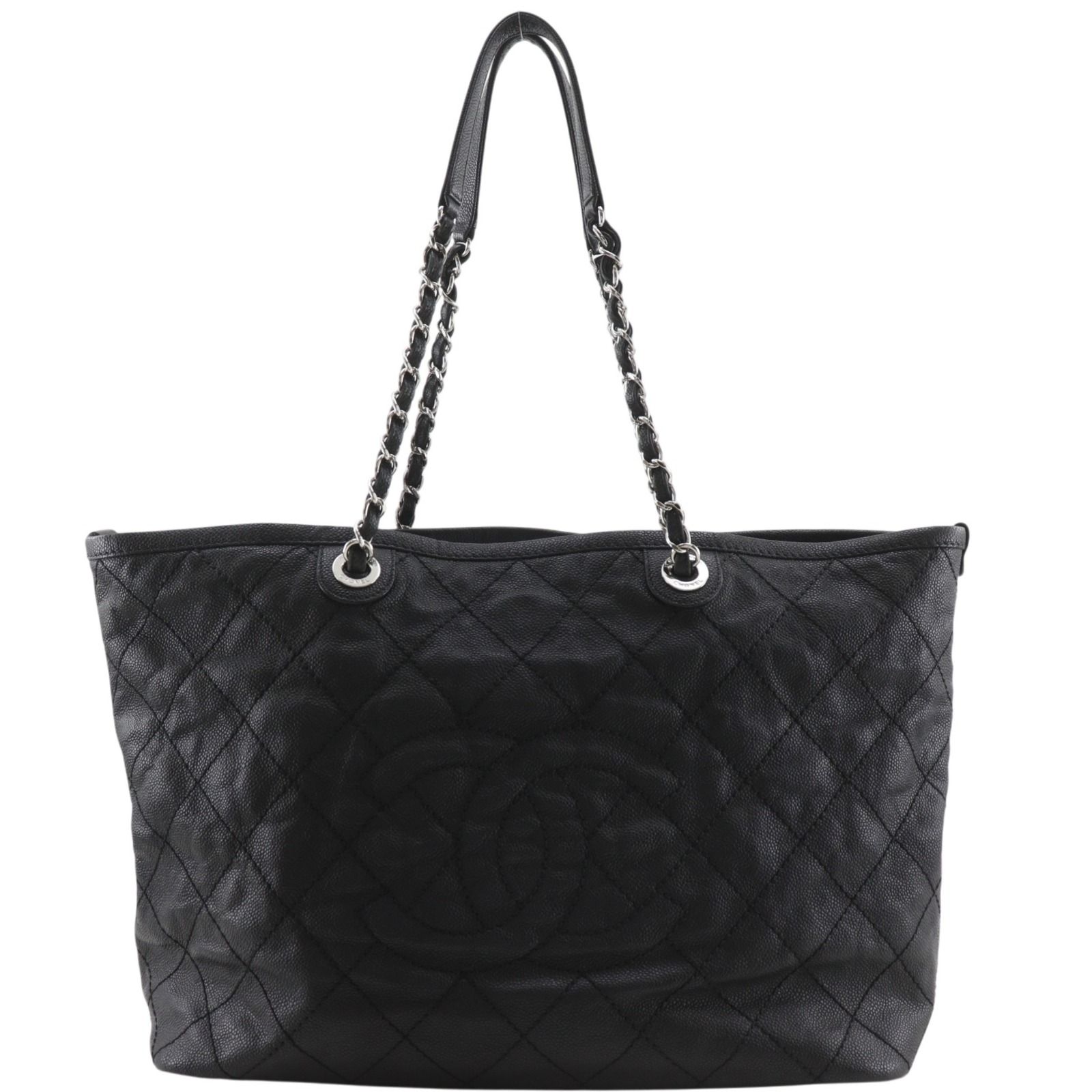 【CHANEL】シャネル チェーントート マトラッセ ココマーク キャビアスキン 黒 レディース トートバッグ